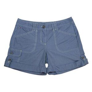 Tommy Hilfiger Cargo Shorts Women Size 6 Slate Gray Cotton Utility Rolled Hem.